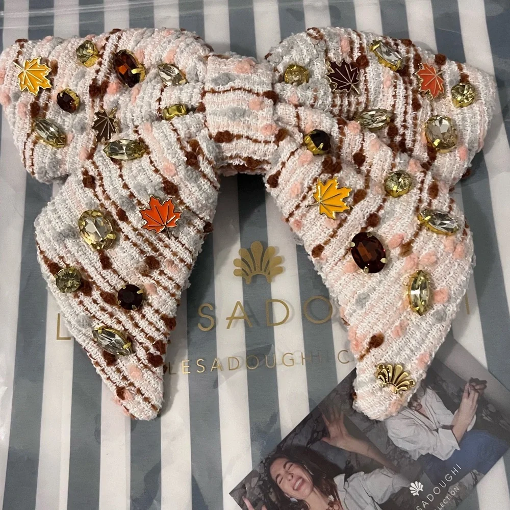 LELE SADOUGHI AUTUMN BOUCLE FALLING LEAVES CRYSTAL BOW BARRETTE